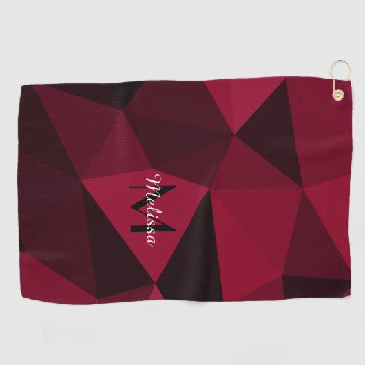 Magenta roze rood zwart geometriepatroon Monogram Golfhanddoek (Horizontaal)