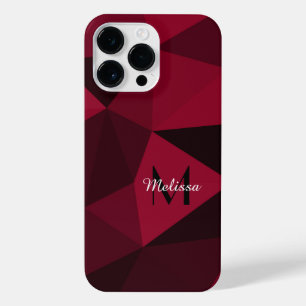 Magenta roze rood zwart geometriepatroon Monogram iPhone 14 Pro Max Hoesje