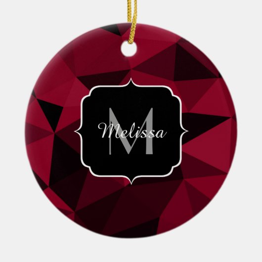 Magenta roze rood zwart geometriepatroon Monogram Keramisch Ornament (Voorkant)