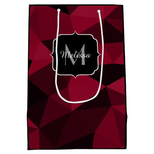 Magenta roze rood zwart geometriepatroon Monogram Medium Cadeauzakje (Achterkant)