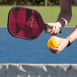 Magenta roze rood zwart geometriepatroon Monogram Pickleball Paddle
