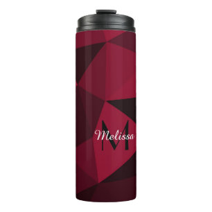 Magenta roze rood zwart geometriepatroon Monogram Thermosbeker