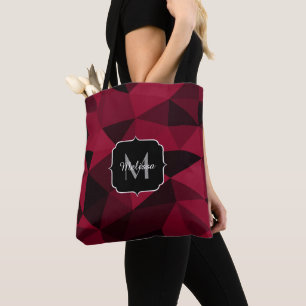 Magenta roze rood zwart geometriepatroon Monogram Tote Bag
