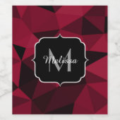 Magenta roze rood zwart geometriepatroon Monogram Wijn Etiket (Enkel label)