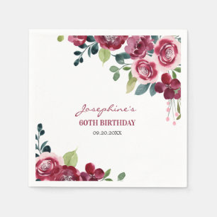 Magenta Roze Roos Bloemige Gebloemde Verjaardag Servet