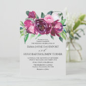 Magenta & roze roze rode dove grijs bruiloft kaart (Staand voorkant)