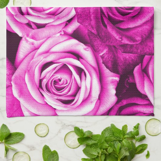 Magenta roze rozen bloemkool Theedoek (Gevouwen)