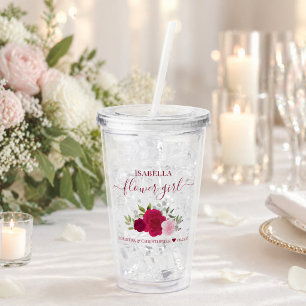 Magenta Roze Rozen Elegante Bloemenmeisje Bruiloft Acryl Drinkbeker