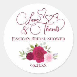 Magenta & Roze Rozen Liefde & Dank Bruidsfeest Ronde Sticker