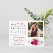 Magenta & Roze Rozen Trouwkalender & Foto Save The Date (Staand voorkant)