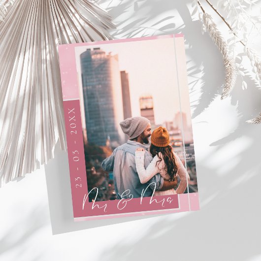 Magenta Roze Script Foto Save the Date Kaart
