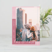 Magenta Roze Script Foto Save the Date Kaart (Staand voorkant)
