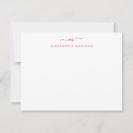 Magenta Roze Script Monogram Chic Swash Stationery Notitiekaartje