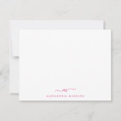 Magenta Roze Script Monogram Schattigee Swash Stat Notitiekaartje (Voorkant)