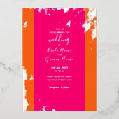 Magenta Roze Sinaasappel Goud Grain Elegant Folie Uitnodiging (Voorkant)