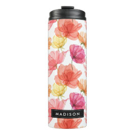 Magenta Roze & Sinaasappel Waterverf Bloemen Thermosbeker