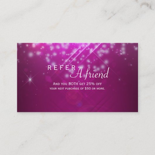 Magenta Roze Sparkle Salon VERWIJST EEN VRIEND Kaa Aanbevelingskaartje (Voorkant)