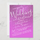 Magenta Roze Sparkly Glitter Ombre Wedding Kaart (Voorkant)