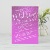 Magenta Roze Sparkly Glitter Ombre Wedding Kaart (Staand voorkant)