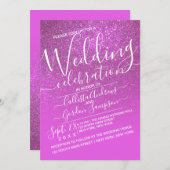 Magenta Roze Sparkly Glitter Ombre Wedding Kaart (Voorkant / Achterkant)