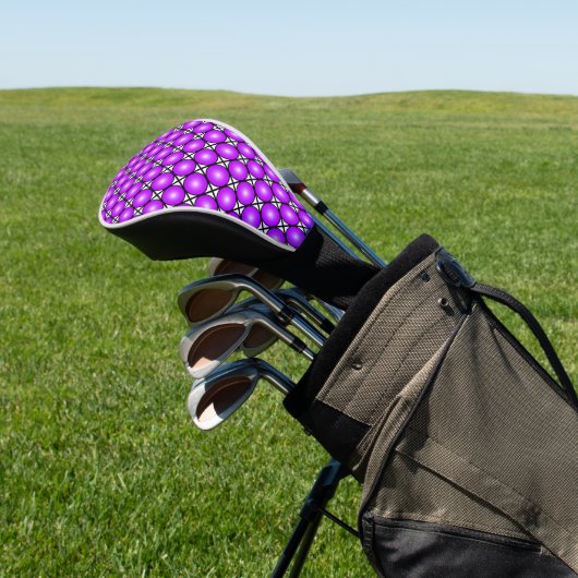 Magenta roze Stippen Black White Lattice Patroon Golfheadcover (Insitu)