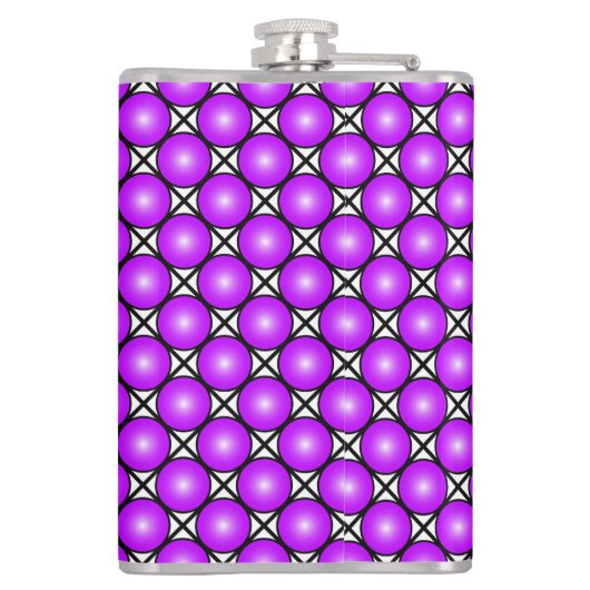 Magenta roze Stippen Black White Lattice Patroon Heupfles (Achterkant)