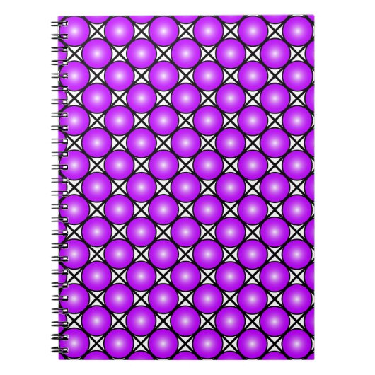 Magenta roze Stippen Black White Lattice Patroon Notitieboek (Voorkant)