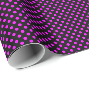 Magenta Roze Stippen op Zwart Cadeaupapier
