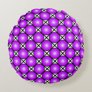 Magenta Roze Stippen Zwart Wit Lattice Patroon Rond Kussen