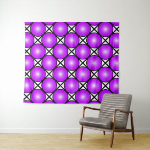 Magenta Roze Stippen Zwart Wit Lattice Patroon Wandkleed