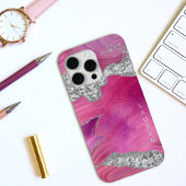 Magenta Roze Swirl Agaat Geode Zilver Glitter Case-Mate iPhone Case