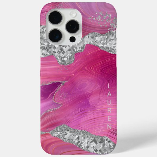 Magenta Roze Swirl Agaat Geode Zilver Glitter Case-Mate iPhone Case (Achterkant)