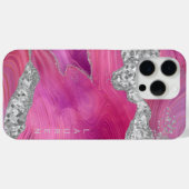 Magenta Roze Swirl Agaat Geode Zilver Glitter Case-Mate iPhone Case (Achterkant (horizontaal))