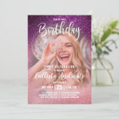 Magenta Roze Triple Glitter Ombre Foto Verjaardag Kaart (Staand voorkant)