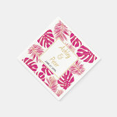 Magenta roze tropical monstera palm leaves bruilof servet (Hoek)