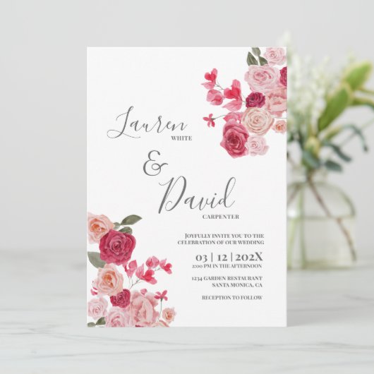Magenta Roze Trouw Uitnodiging (Staand voorkant)