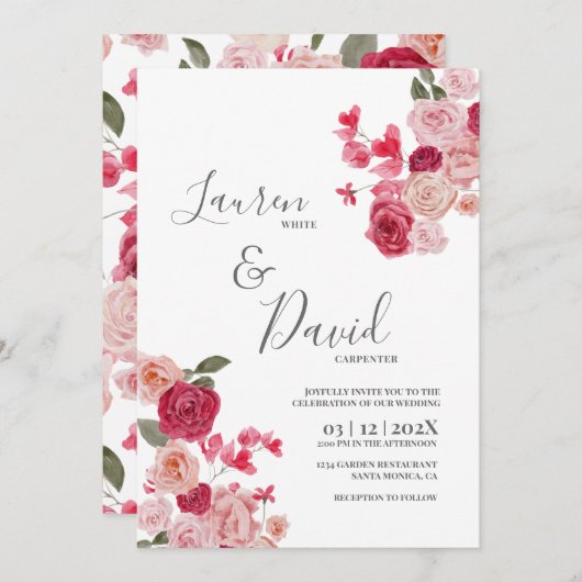 Magenta Roze Trouw Uitnodiging (Voorkant / Achterkant)