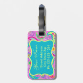 Magenta roze Turquoise Modern Paisley Monogram Bagagelabel (Achterkant verticaal)
