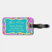 Magenta roze Turquoise Modern Paisley Monogram Bagagelabel (Achterkant horizontaal)