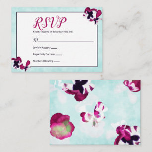 Magenta Roze Viooltjes en Turquoise RSVP Kaart
