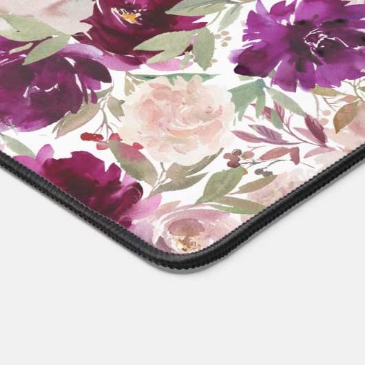 Magenta Roze Waterverf Bloemen Spiraal Bureaumat (Hoek)