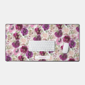 Magenta Roze Waterverf Bloemen Spiraal Bureaumat (Keyboard & Muis)
