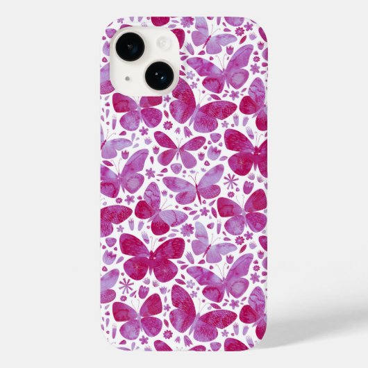 Magenta roze Waterverf Butterfly Case-Mate iPhone Case (Achterkant)