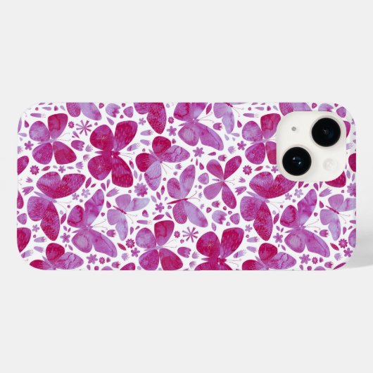Magenta roze Waterverf Butterfly Case-Mate iPhone Case (Achterkant (horizontaal))