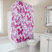 Magenta roze Waterverf Butterfly Douchegordijn (In situ)