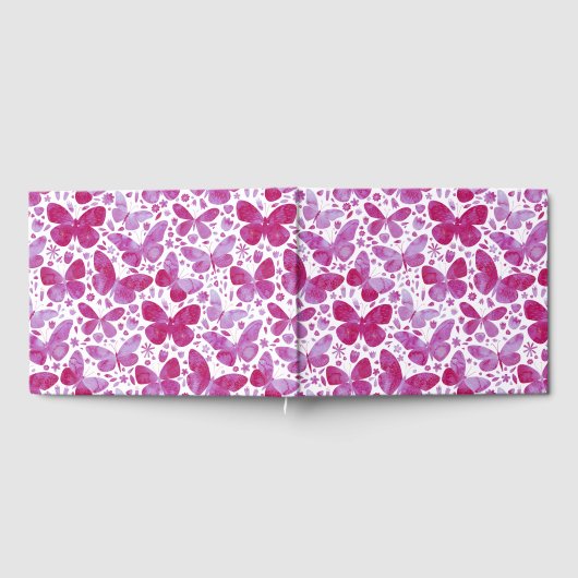 Magenta roze Waterverf Butterfly Gastenboek (Volledig)