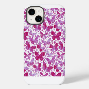 Magenta roze Waterverf Butterfly iPhone 14 Hoesje