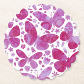 Magenta roze Waterverf Butterfly Kartonnen Onderzetters (Voorkant)