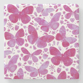 Magenta roze Waterverf Butterfly Stenen Onderzetter (Voorkant)