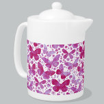 Magenta roze Waterverf Butterfly Theepot<br><div class="desc">Magenta roze en witte waterverf vlinderschilderij. Originele kunst van Nic Squirrell. Een  en levendig patroon.</div>